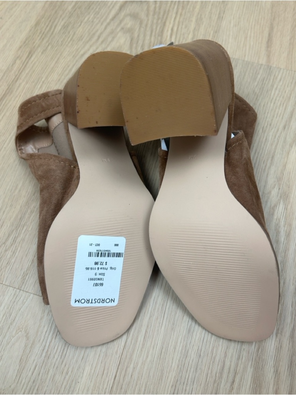 NWT Steve Madden Tan Suede Peep Toe Block Heel Sandals / Boots 9 - Picture 6 of 8